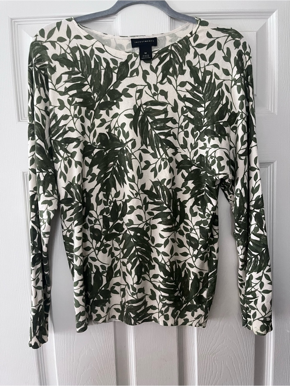 Investments Green Leaf-Print Crewneck Sweater